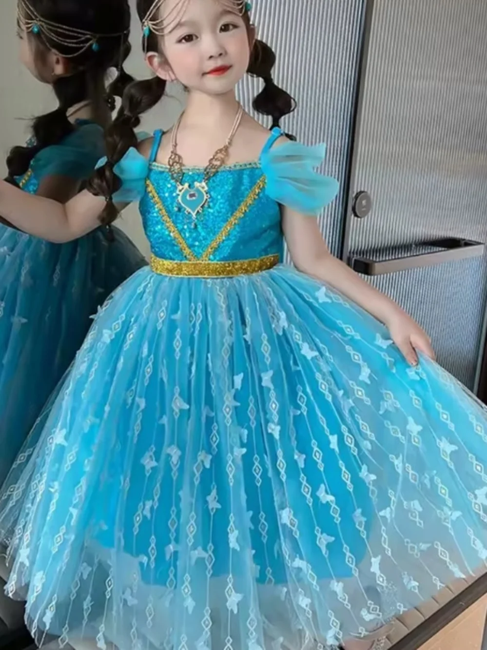 Blue Sparkle Tulle Princess Costume Dress for Kids
